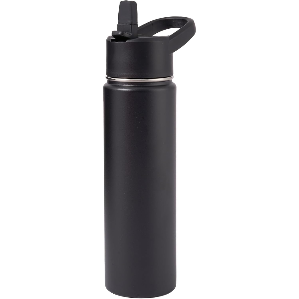 Luminqua Metal Water Container with Straw and Broad Opening Cap, Stainless Steel